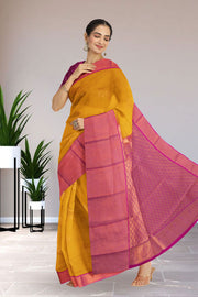Yellow Kanjivaram Vegan Silk Saree 10076031