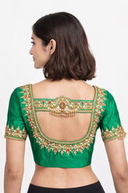Green Aari Embroidered Silk Blouse 10068915