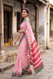 Pastel Pink Kanjivaram Vegan Silk Saree with Temple Border 10077946