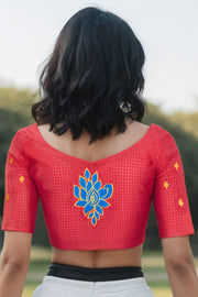 Red Slub Cotton Embroidered Blouse 10071394