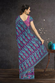 Purple Handloom Jamdani Style Cotton Saree with Blouse 10074230