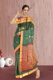 Phthalo Green Kanjivaram Silk Saree with Checks Design 10075637