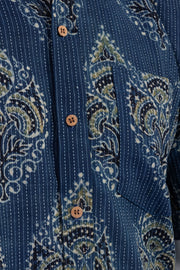 Blue Half Sleeve Ajrakh Printed Cotton Mens Shirt 10072987