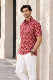 Red Half Sleeve Jahota Printed Cotton Mens Shirt 10072916