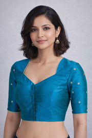 Blue Aari Embroidered Tussar Silk Blouse 10068933