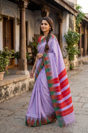 Lavender Kanjivaram Vegan Silk Saree with Temple Border 10077945