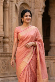 Pink Banarasi Tissue Silk Saree 10074282