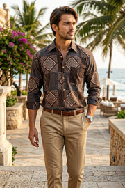 Cocoa Brown Full Sleeve Ajrakh Printed Cotton Men's Shirt 10076863