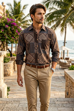 Cocoa Brown Full Sleeve Ajrakh Printed Cotton Men's Shirt 10076863