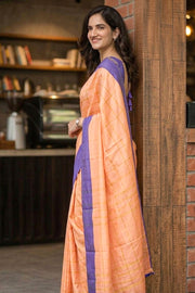 Peach Vegan Silk Kanjivaram Saree With Checks Design 10076310