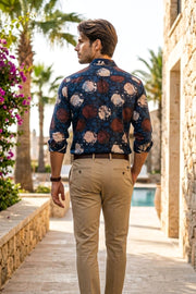 Twilight Blue Full Sleeve Ajrakh Printed Cotton Men's Shirt 10076860