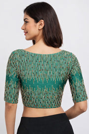 Teal Green Aari Embroidered Tussar Silk Blouse 10070443