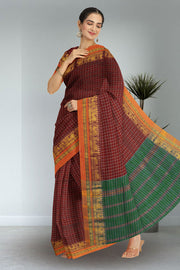 Maroon Thousand Buttas Chettinad Cotton Saree 10075973