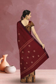 Maroon Handloom Chettinad Cotton Saree Without Blouse 10075178