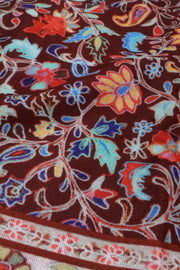 Maroon Kani Printed Unisex Wool Stole 10077886