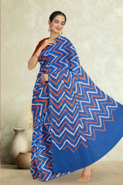 Blue Bandhani Mulmul Cotton Saree 10075496