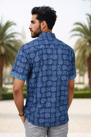 Indigo Handblock Print Pre-Washed Pure Cotton Shirt 10074613