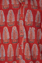 Red Full Sleeve Ajrakh Printed Cotton Mens Shirt 10071165