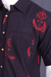 Indigo Handblock Printed Half Sleeve Men's Cotton Shirt 10076837