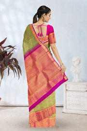 Light Olive Green Pure Zari Jacquard Kanjivaram Silk Saree 10063088