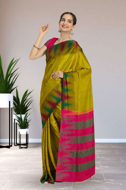 Yellowish Green Korvai Kanjivaram Silk Saree 10065782