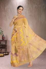 Yellow Hand Block Printed Chanderi Saree 10049152