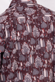 Brown Half Sleeve Jahota Printed Cotton Mens Shirt 10074413