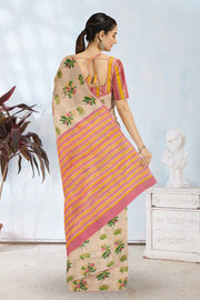 Off White Printed Chanderi Saree 10064678