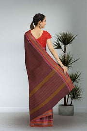 Brown Handloom Chettinad Cotton Saree 10072685