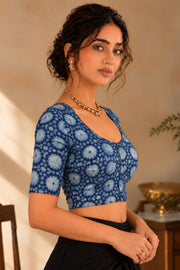 Blue Indigo Hand Block Print Cotton Blouse 10078147