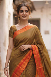 Green Handloom Chettinad Cotton Saree 10077349