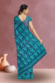 Blue Handloom Jamdani Style Cotton Saree with Blouse 10074211