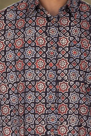 Black Half Sleeve Ajrakh Printed Cotton Mens Shirt 10071094