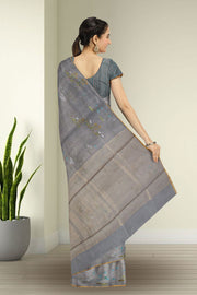 Grey Chanderi Printed Silk Cotton Saree 10075373
