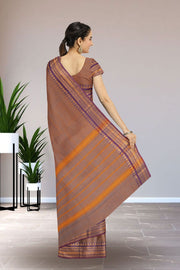 Brown Handloom Chettinad Cotton Saree Without Blouse 10075096