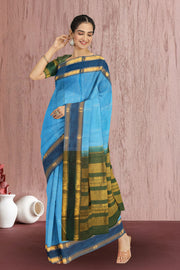 Sky Blue Kanjivaram Silk Saree with Checks Design 10075632