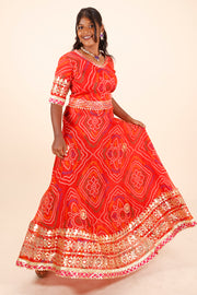 Orange Handcrafted Kota Doria Cotton Lehenga