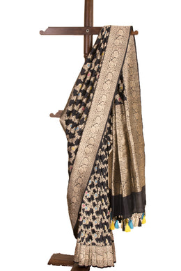 Black Handloom Banarasi Katan Silk Saree 10068911