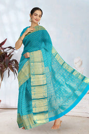 Topaz Blue Pure Zari Bridal Kanjivaram Silk Saree 10063064