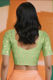 Green Banarasi Chiniya Silk Blouse 10075008