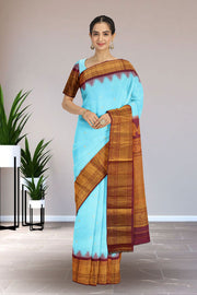 Gadwal Kuttu Weave Handloom Silk Saree in Light Sky Blue with Reddish Brown Zari Border and Pallu 10062951