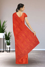 Orange Handloom Jamdani Style Cotton Saree with Blouse 10074372
