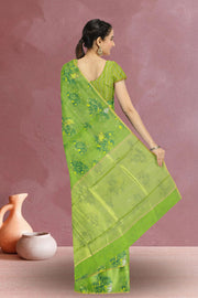 Green Chanderi Printed Silk Cotton Saree 10075371