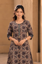 Brown Hand Block Printed Cotton Kurta 10077678
