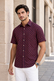 Violet Indigo Handblock Print Cotton Mens Halfsleeve Shirt 10076836