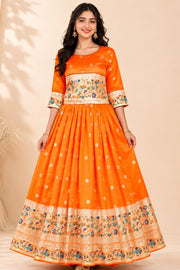 Orange Handcrafted Paithani Lehenga - 10065962