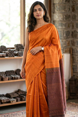 Kanjivaram Orange Jute Weave Vegan Silk Saree 10074647