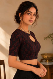 Maroon Indigo Hand Block Print Cotton Blouse 10078151