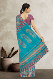 Blue Kashmiri Printed Silk Saree 10075982