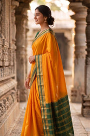 Sunset Yellow Mysore Crepe Silk Saree With Zari Border 10076258
